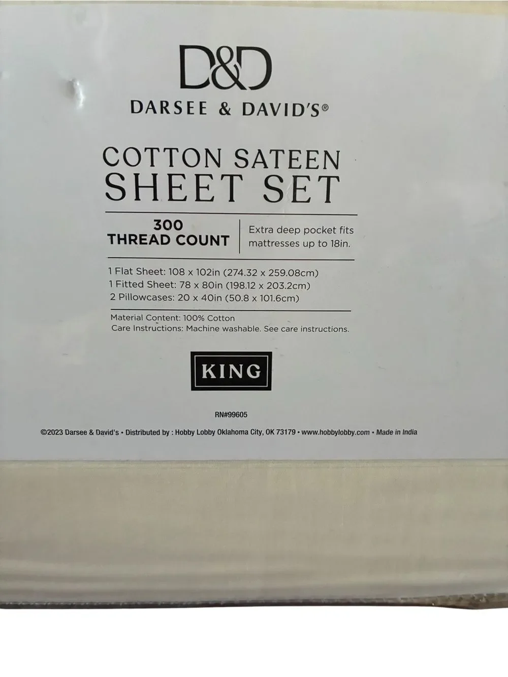 Darsey & David's King Cotton Sheet Set - Cream